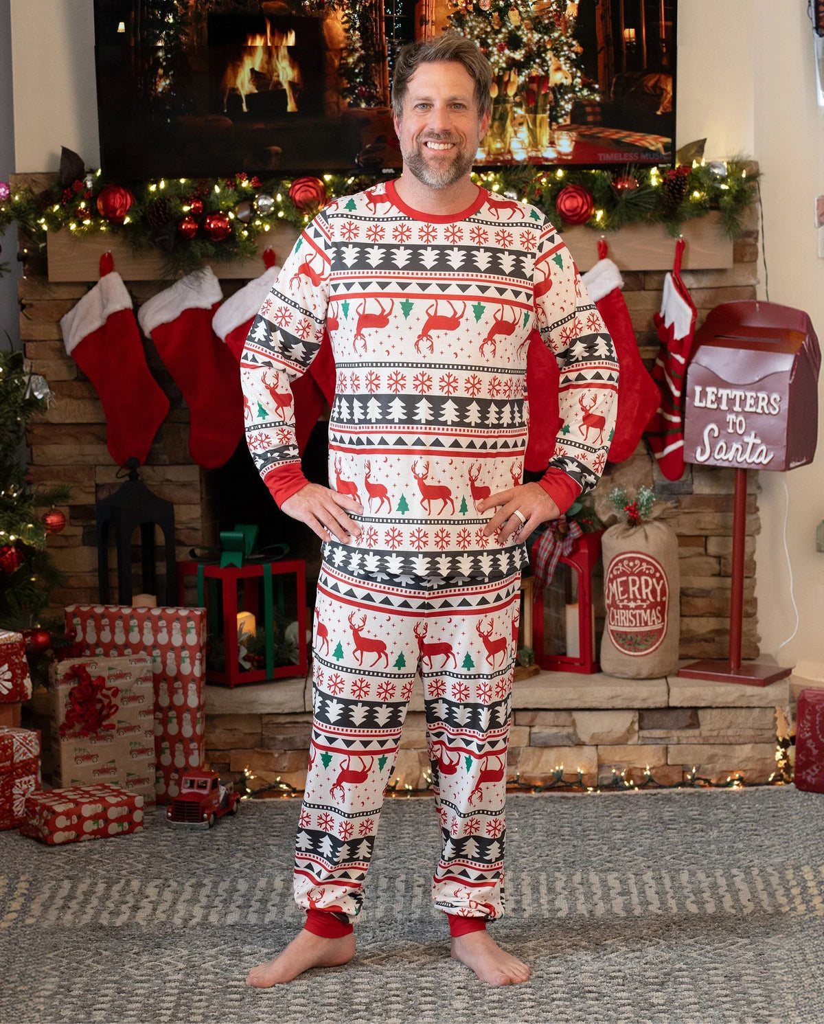 PatPat Family Matching Christmas Pajamas Fair Isle Red & White